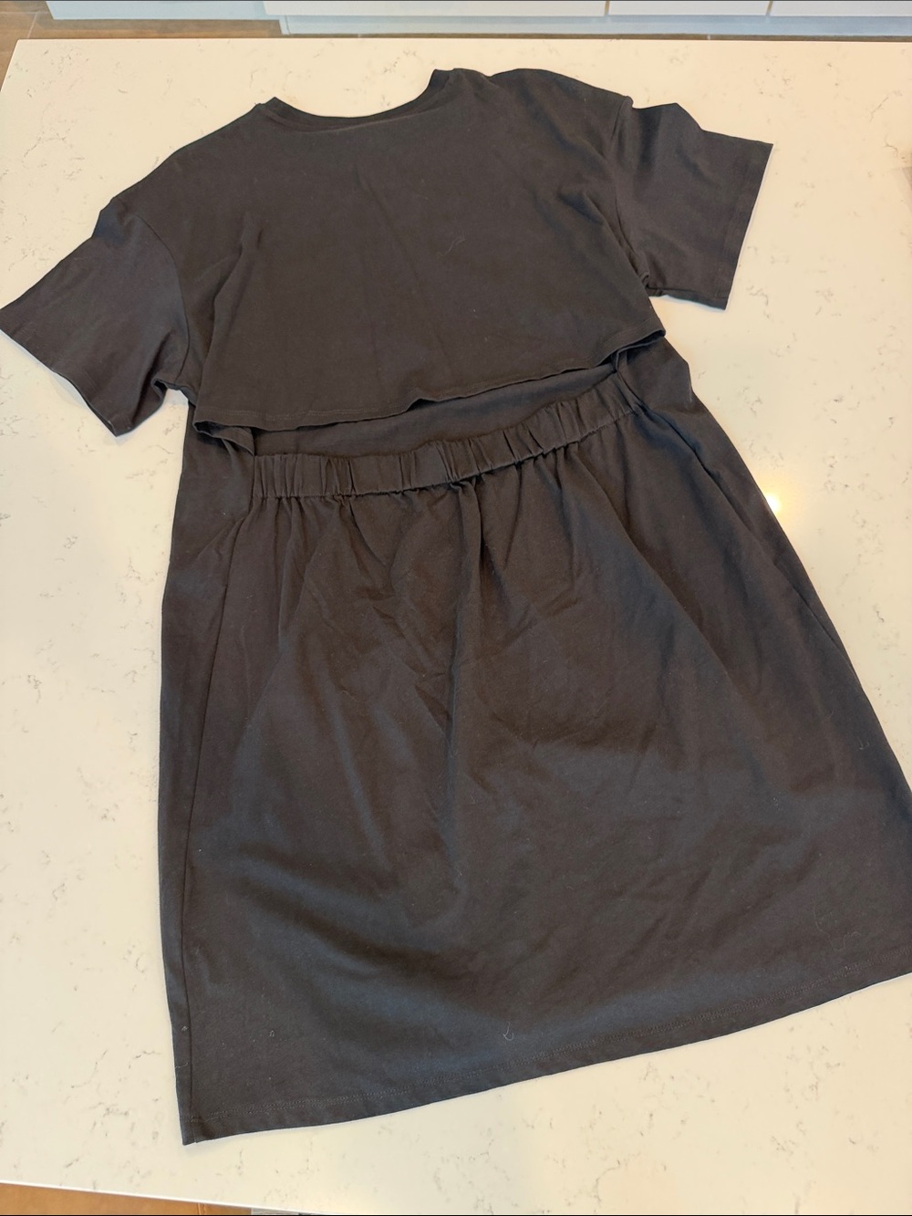 H&M Black Short-Sleeve Mini Dress with Elastic Waistband